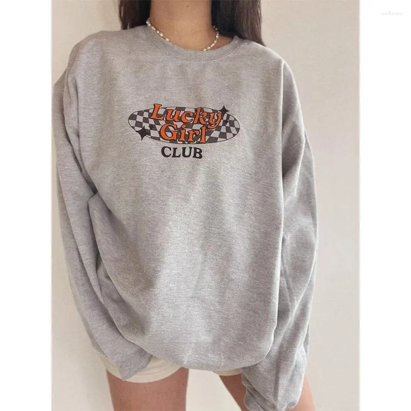 Sweats à capuche féminine Club Lucky Girl Club Femelle Vintage Sweats Sweats Grey Sweats Coton Coton Longue Flover Fulce Fashion