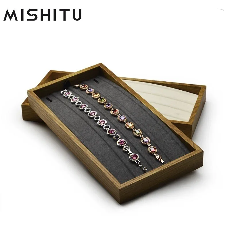 Płyty dekoracyjne mishitu drewniana biżuteria Taca beżowa ciemnoszare z mikrofibry wciągając łańcuch uruchomion