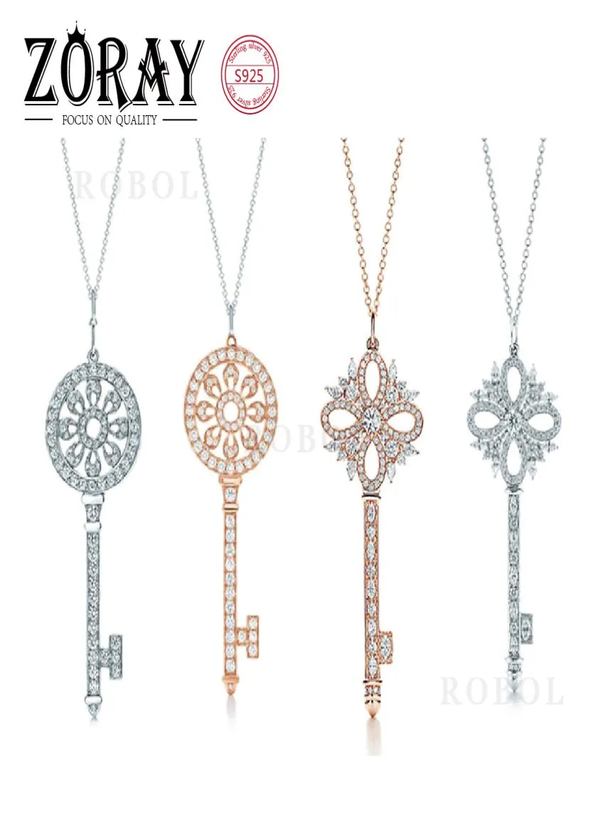 Colares de prata esterlina clássicos suprimentos de micro pavimentos de zircão de zircão -chave para mulheres garotas de presente de Natal Jóias de jóias 4425973