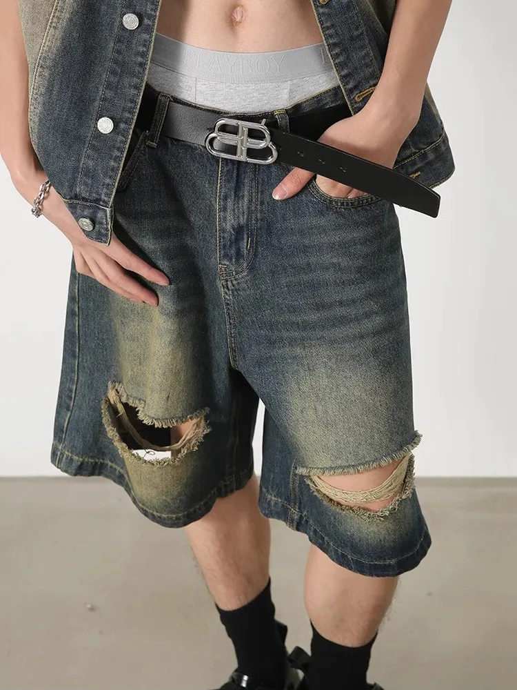 RiChic 90s Retro Mens Aeropostale Denim Shorts With Ripped Holes And Wide Leg Casual Cropped Jeans Jorts For Y2K Harajuku Streetwear From Homepro15 29.51 DHgate.Com