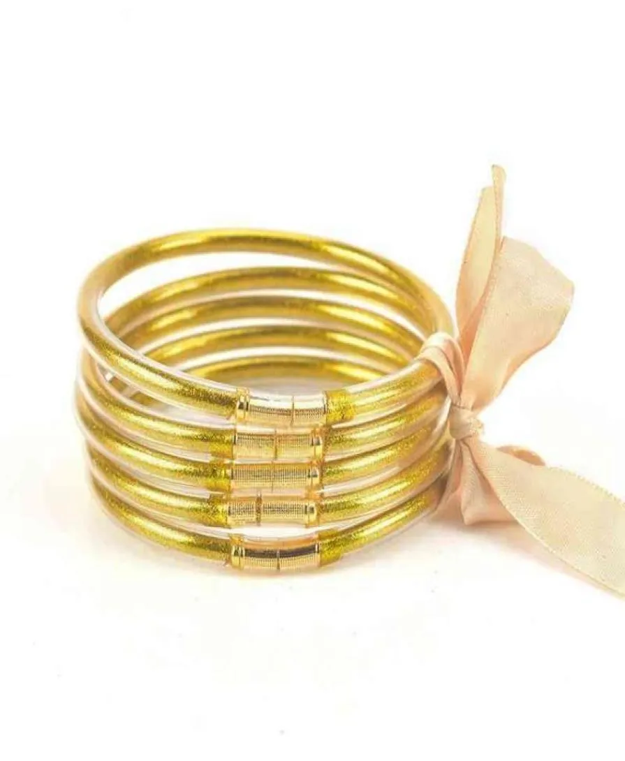 Bracelet de bracelet à glitter à paillettes Fashion Set Bowknot Silicone Friendship Empilable Bangle Set de 5 pour filles2859801
