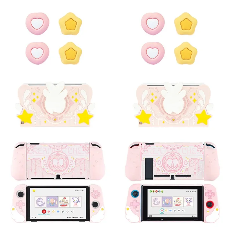 Cases Star Wings TV Dock Charger Silicone Protector för Switch/NS OLED Hard Case Joycon Soft Hand Grip Shell Thumb Stick Cap Cover