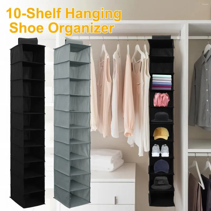 Storage Bags Hanging Shoe Organizer 10-Shelf Closet Organizers Non-Woven Household Shoes 10 Pockets Hat