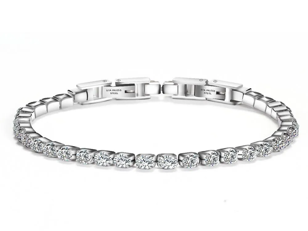 Kvinnor rostfritt stål tennisarmband kubiska zirkoniumstenar kristaller hiphop smycken 19cm8457462
