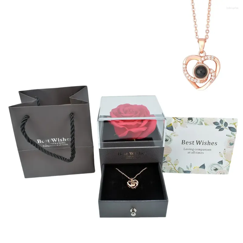 Fiori decorativi Box rosa unpade con 100 lingue ti amo borsetta e carta regalo per la fidanzata Valentiens Days