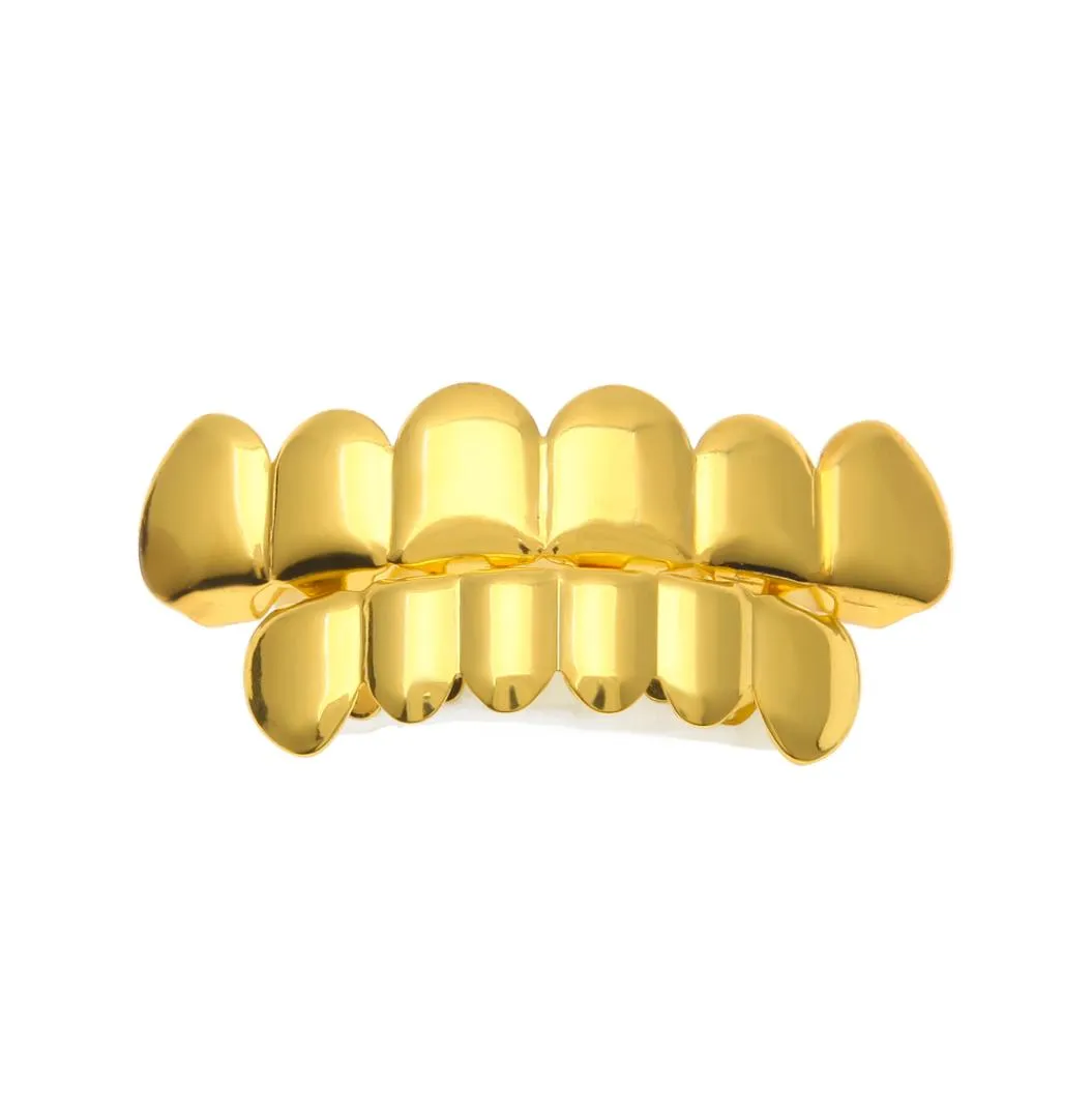 Echter glänzender neuer 18K Gold Rhodium -plattierter HipHop -Zähne Grillz Kappen oberen Bodengrill Set für MEN9315234