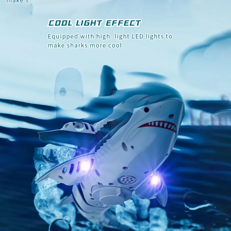 Risingor Requin Télécommandé – Bateau Jouet Flottant Avec Double Hélice, Lumière LED Et Batterie Rechargeable – Idéal Pour Piscine Et Baignoire Dès 6 Ans