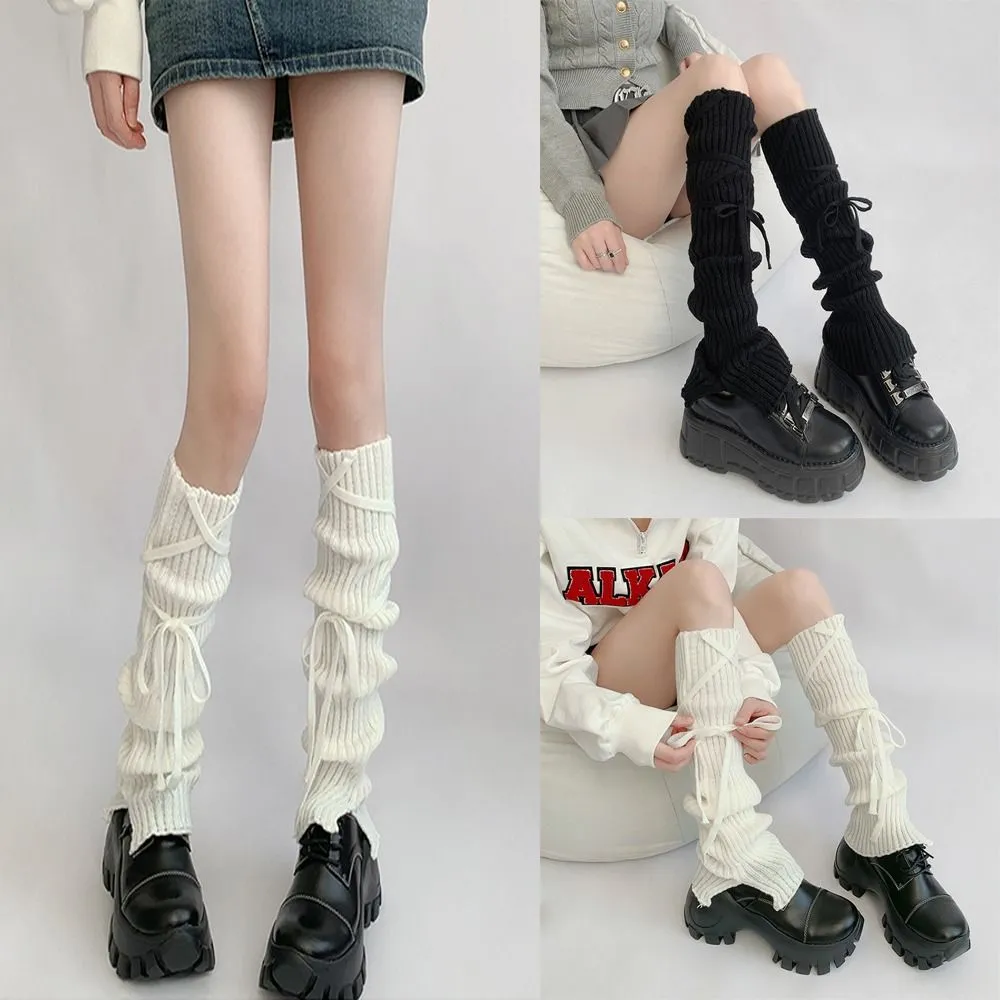 Cute Leg Warmers: Y2k Kawaii Bow Knit High Socks Slim Look, Autumn