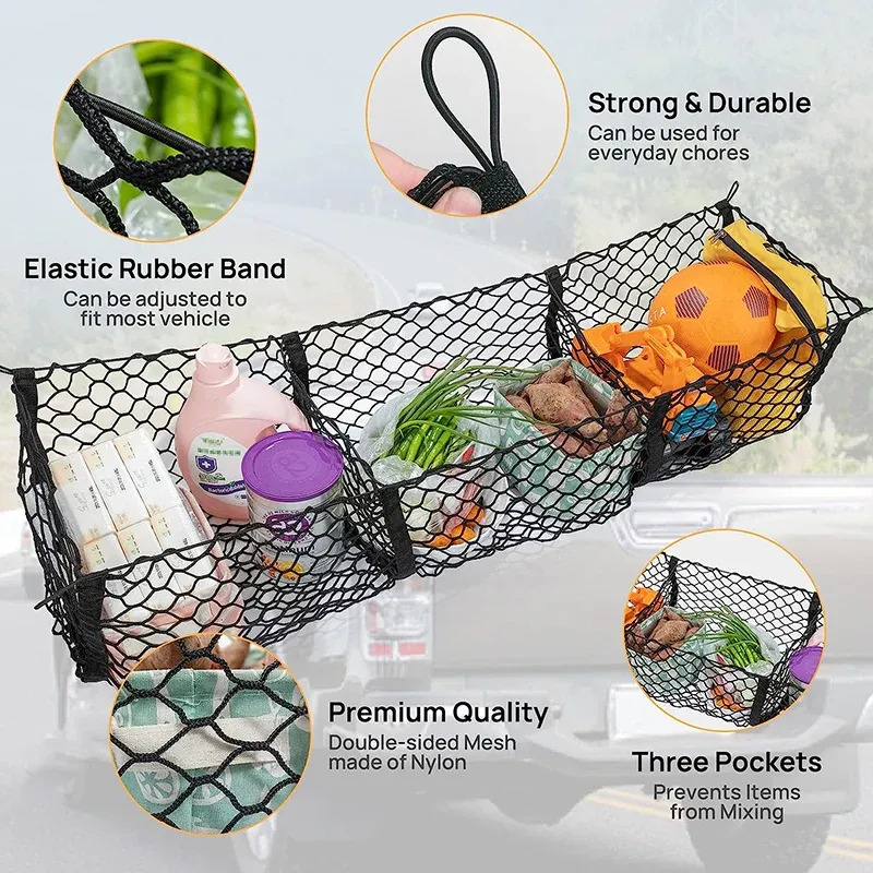 3 Pockets Net Heavy Duty Cargo Net Organizer Black Mesh - Denmark
