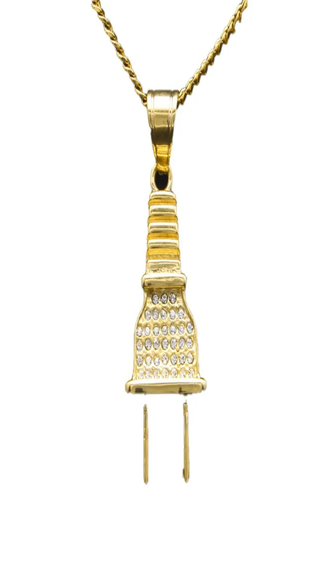 Ny ankomst Hip Hop Plug Pendant Halsband 18K Verklig guldfärg för män Kvinnor Hiphop smycken7337617