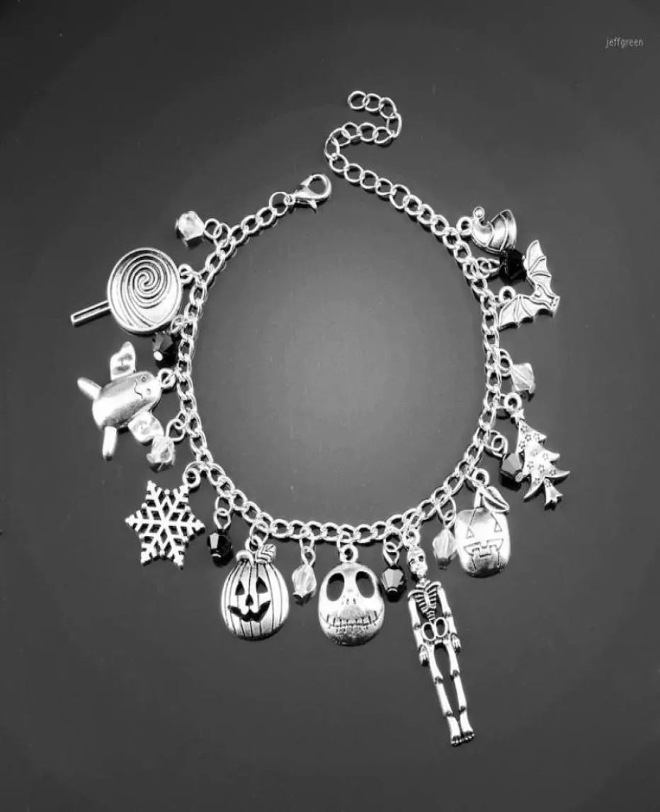 Chaîne de liaison dongsheng le cauchemar avant le bracelet de charme de Noël Halloween Jack Skellington Sally Snowflakes Skull Pumpkin 2519380241