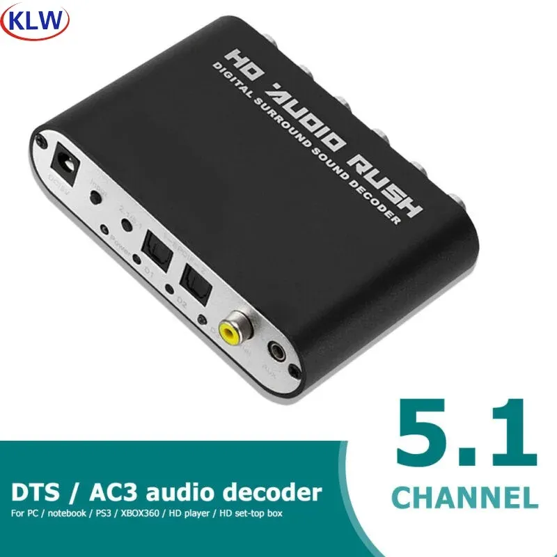 Connettori KLW 5.1 CH Audio Daecoder coassiale a RCA DTS AC3 Amplificatore digitale ottico Amplificatore analogico Amplificatore converte HD Rush