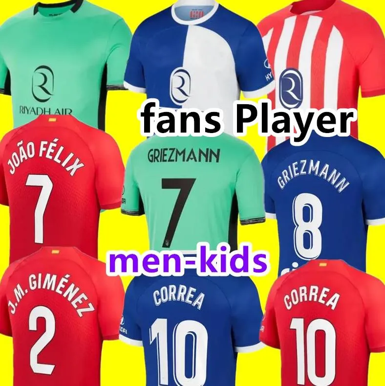 Memphis Griezmann Soccer Jerseys 23 24 Home Away M. Llorente Camiseta Football Dorts Men Kids Griezmann R. Carrasco de Paul Atletico Madrids