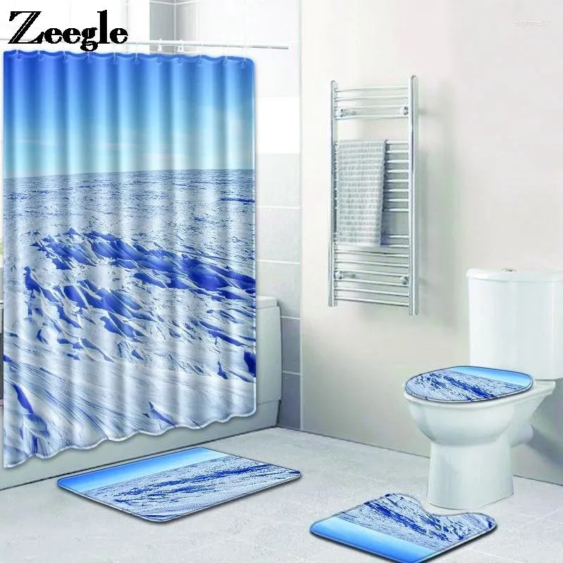 バスマット風光明媚なマットとシャワーカーテンセット洗えるU字型のトイレラグノンスリップバスルーム床室の装飾
