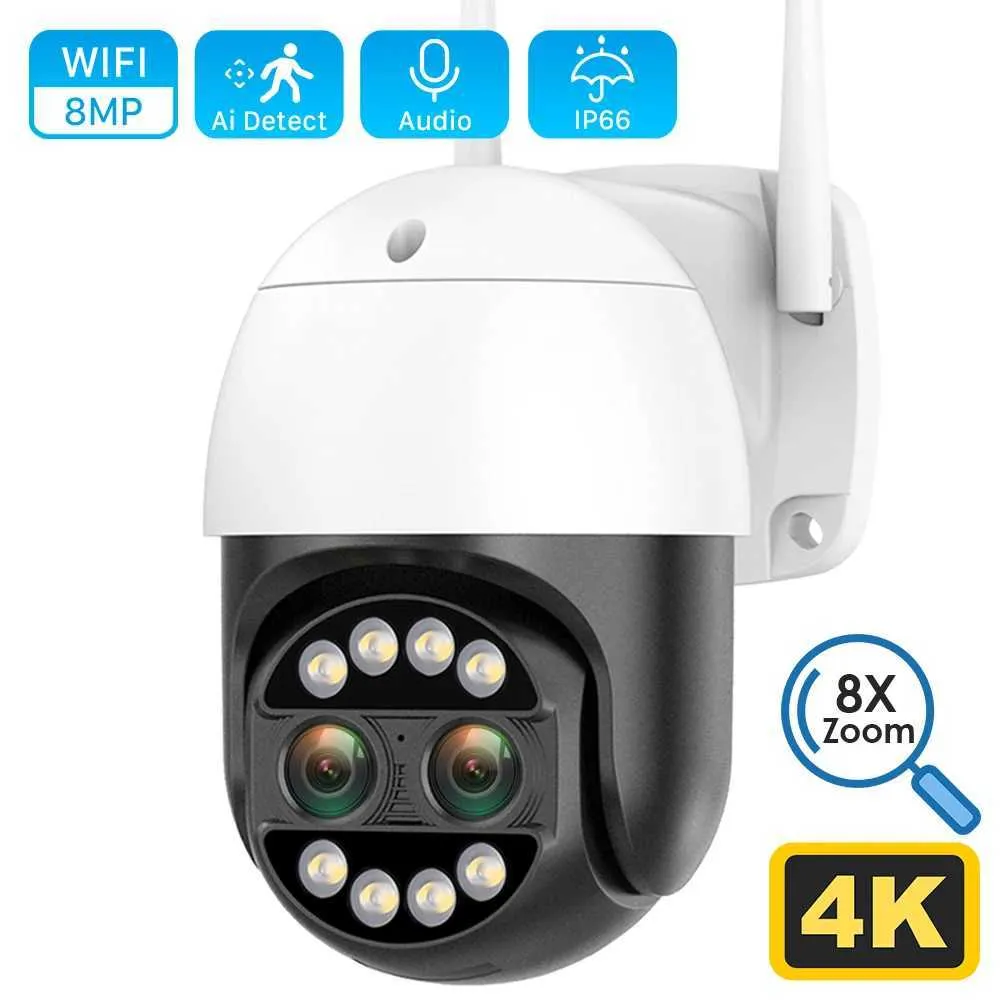IP-Kameras 8MP 4K IP-Kamera WiFi Security CCTV-Kamera Dual-Objektiv-Farben Nachtsicht 4MP 2K 8x Digital Zoom IP66 Outdoor-Überwachungskamera 24413