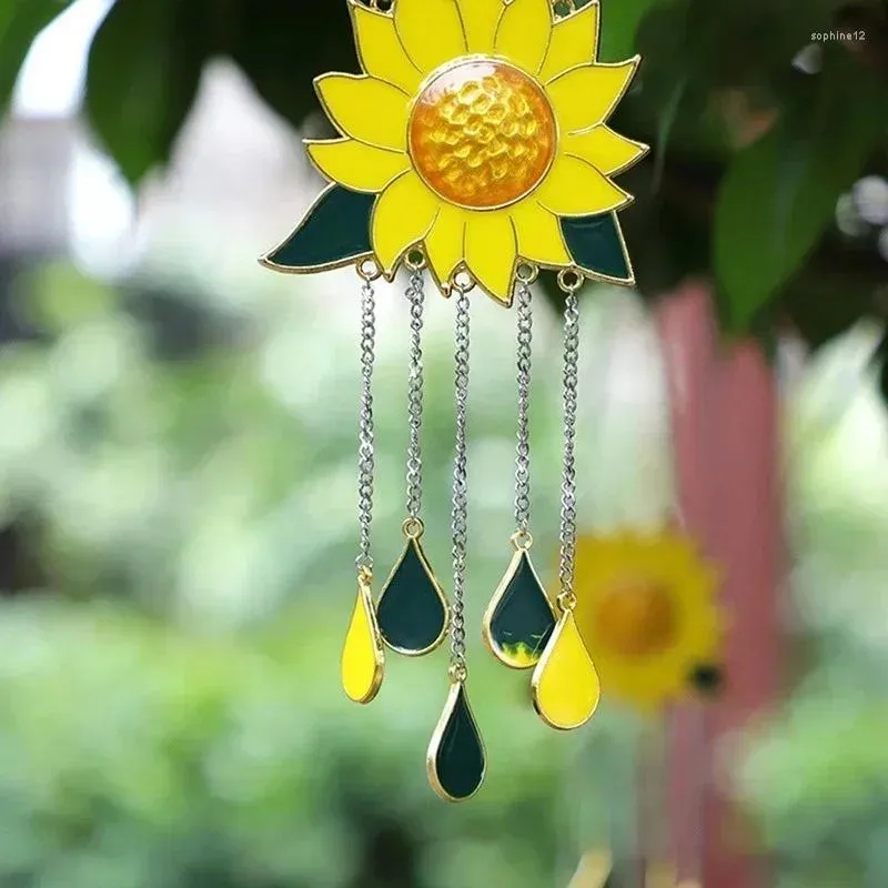 Decorative Figurines Sunflower Boat Wind Metal Window Crafts Windchimes Hanging Ornaments Chimes Pendant Home Outdoor Yard Garden Decoration