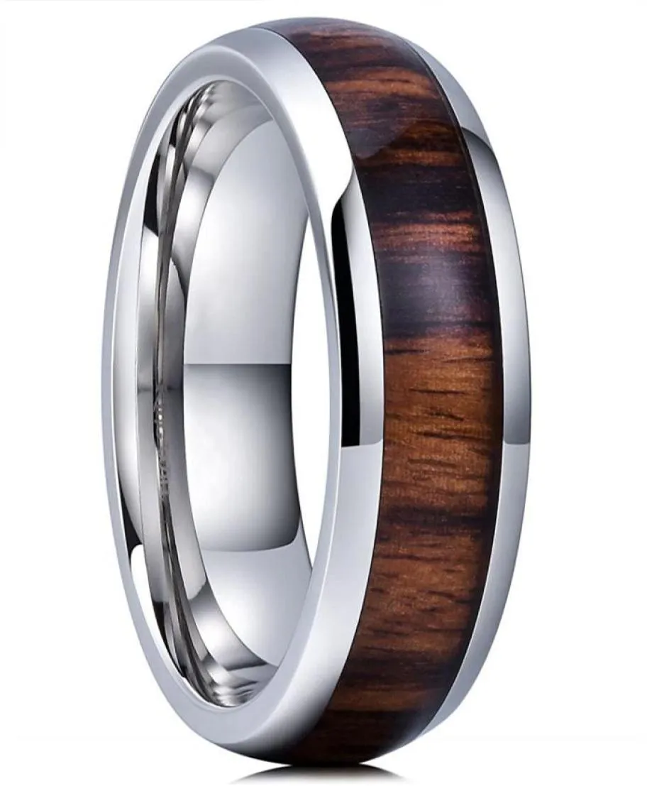 Fashion Nature 8mm Wood Inlay Tungsten Wedding Ring For Men High Polished Men Stainless Steel Engagement Ring Men Wedding Band8553172