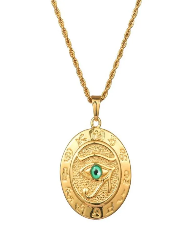 Mode Men Designer Gold Silver Color Eye Of Horus Pendant Halsband Hip Hop Jewelry 60cm Långkedja Punk Mens Halsband för gåvor2790433