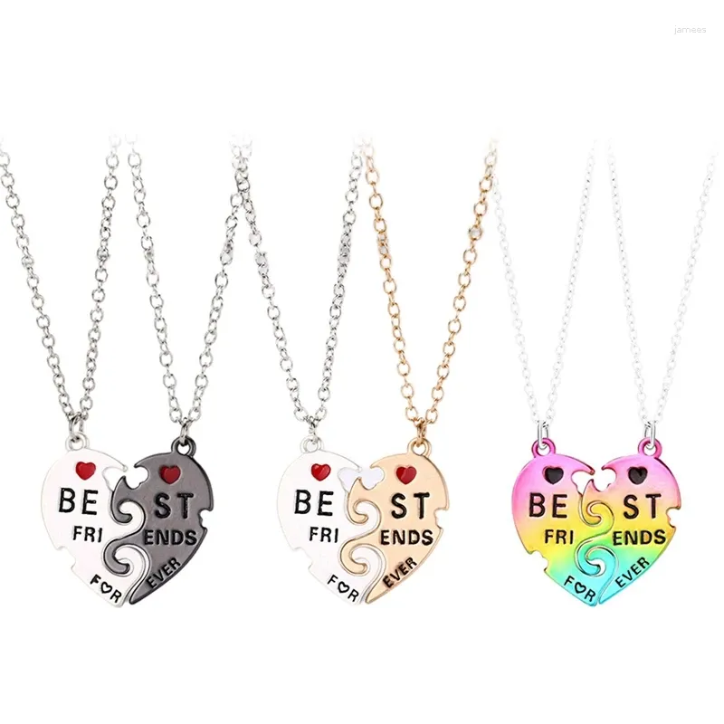 Pendant Necklaces 2Pcs/Set!! 3-color Friend Forever Necklace Colourful Heart Shaped BFF Friendship Jewelry Charm For Girl Women