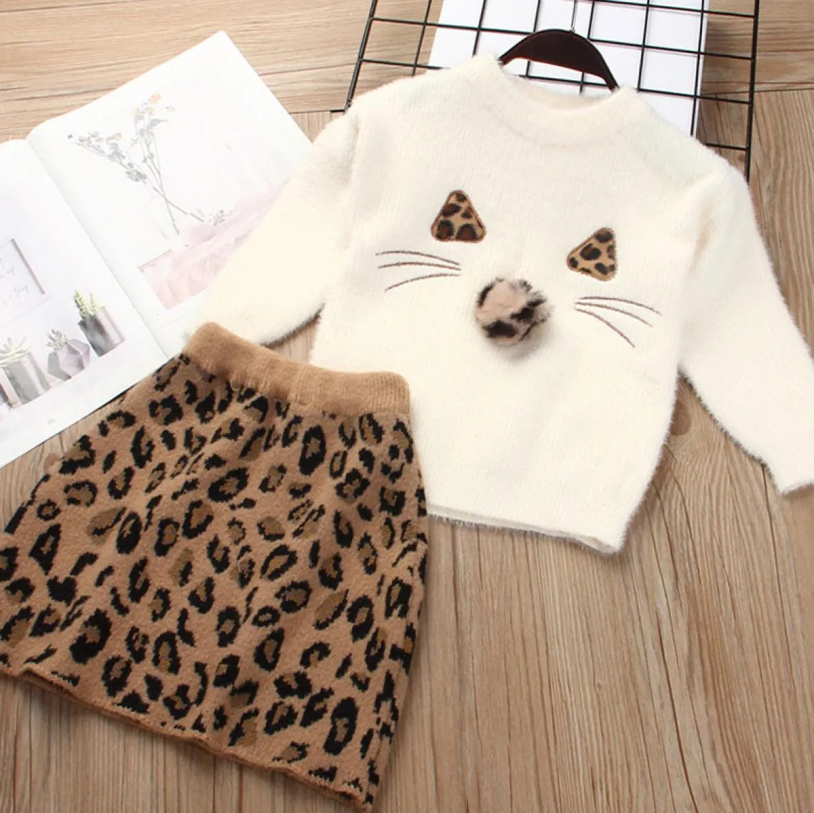 Kids Girls Winter Outfits Otter Leopard Skirt Sets Sweater Skirt Set Kids Casual Girls Clothes Girl Outfits Sets 064873649