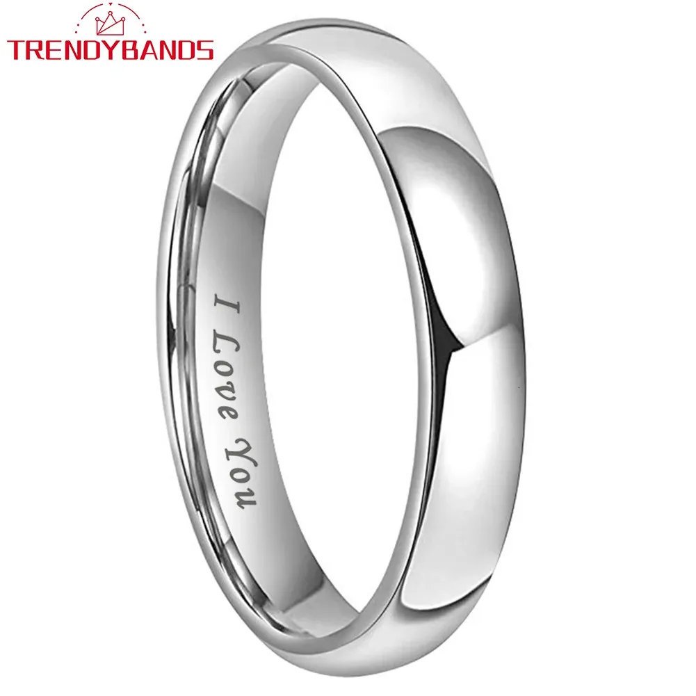 Trendyband Tungsten Carbide Wedding Band Engagement Couples Jewelry 4mm 5mm 6mm 7mm 8mm 10mm I Love You Engraved Ring 240401