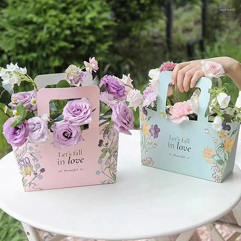 Gift Wrap Portable Flower Box Foldable Paper Handy Bag Wedding Rose Party Packaging For Candy Cake Birthday