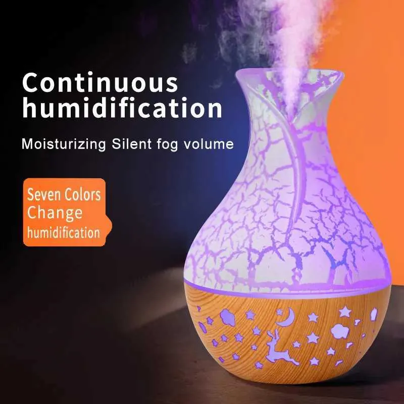 Luftbefeuchter 150 ml Neue Vase Luftbefeuchter Hohlholzkorn Aromatherapie Öl Diffusor 7-Farben-LED-Licht