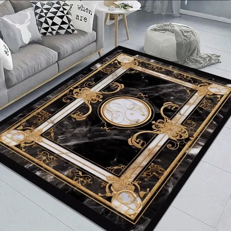 Black Rugs For Bedroom, Marble Pattern Carpet: Large Area Rug For