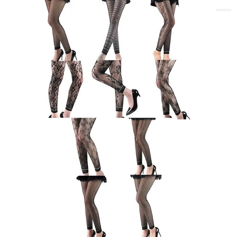 Women Socks Sexy High Waist Fishnet Footless Leggings Flower Pattern Mesh Ankle Tights