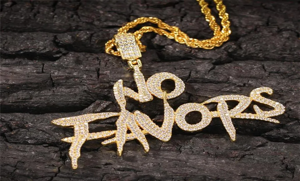 Hip Hop Iced Out Letter No Favors Colar Pingente Gold Silver Plated Mens Bling Jóias Presente261i9307774