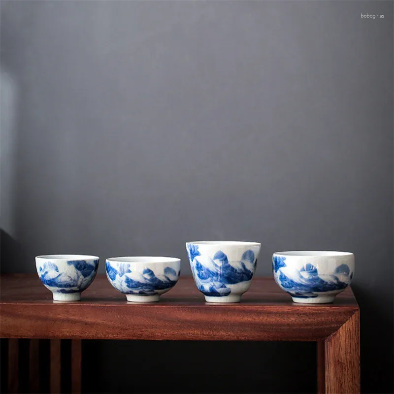 Cups Saucers Jingdezhen Ceramic Hand Painted Ice Cracked Glaze Master Cup Office Handmade Drinkware Blue And White Porcelain Tea