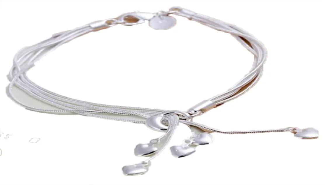Wholesale-Fashion Charm 925 sterling Silver Muti Line Bracelets Chain Hearts Braclets For Women Jewelry Pulseras de Plata 925 H0677527915