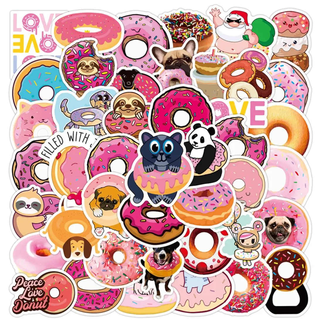 50pcs Donuts Food Animal Cartoon Graffiti Pegatinas Trunk Water Copa de agua Lápiz Lápiz Noche Madera de la maleta