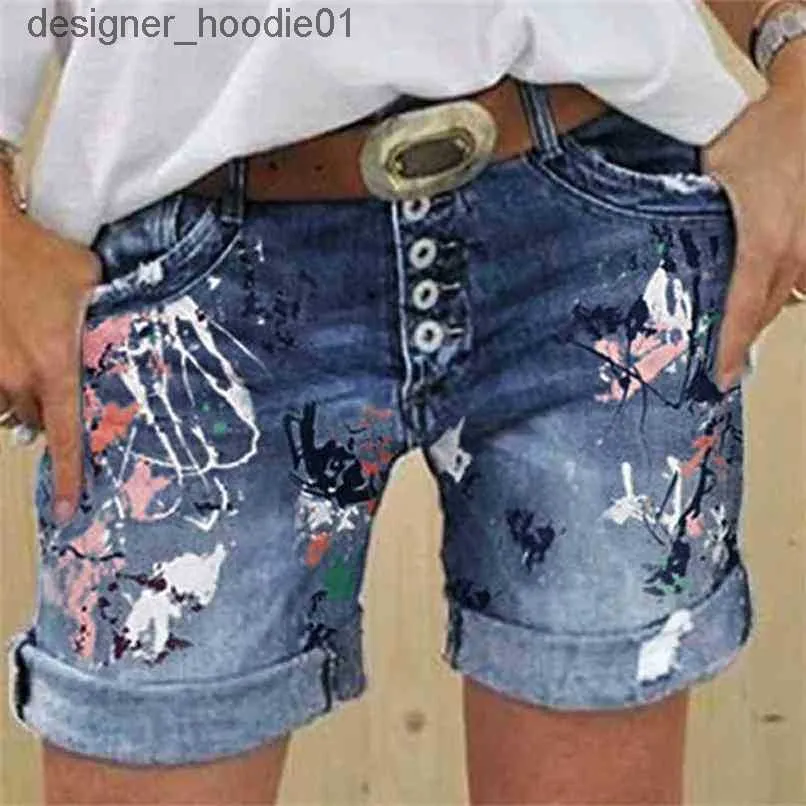 Frauen Jeans Mode Frauen Sommer Shorts Jeans Frau gedruckt Jean Short Denim Casual Streetwear Größe S-3xl 210714 C240413