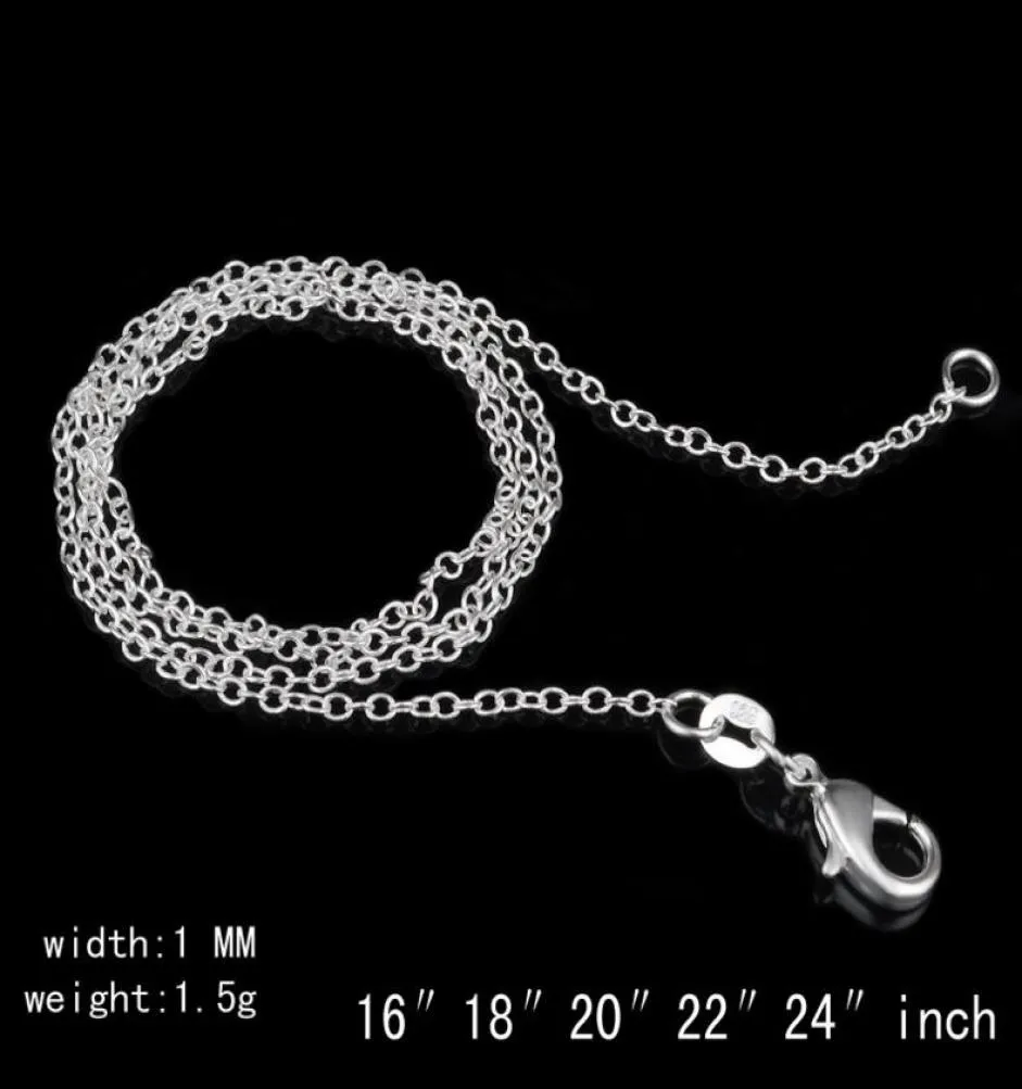 925 Collier en argent sterling Rolo Quot o Colliers de chaîne Bijoux 1mm 16039039 24039039 925 Silver DIY CHAI9456331