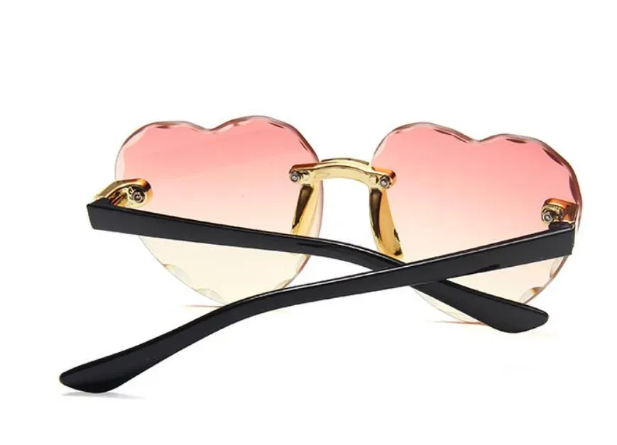 Heart Shaped Rimless Sunglasses Girls Kids Frameless Glasses Tinted Lolita Eyewear Gradient Colors of Lense UV Protect