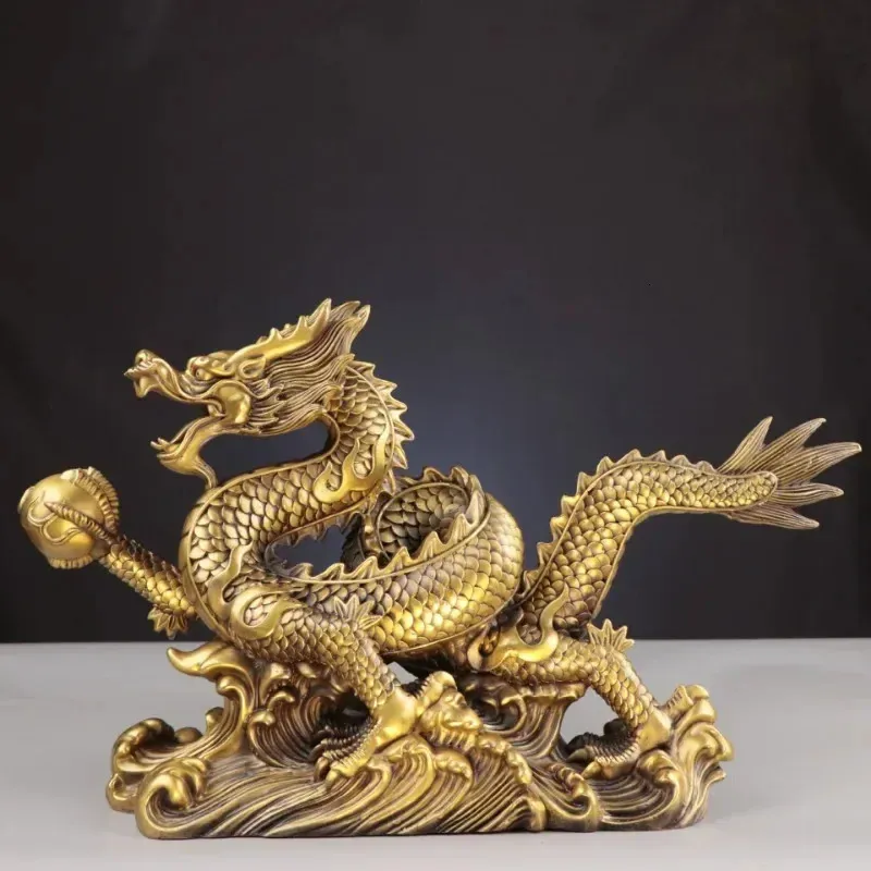 Feng Shui Copper Dragon Ornements Lucky richesse Figurine Ornements Gift For Home Office Home Crafts décorations 240407
