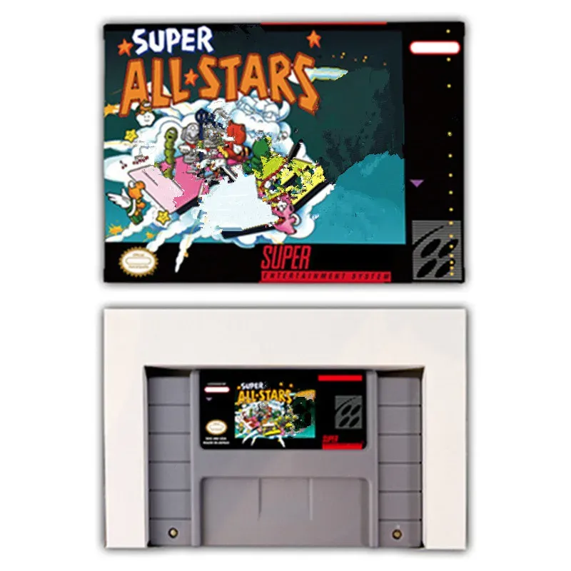 Tillbehör Supermari Game All Stars Eur USA 16 Bit RPG Game Card för SNES Game Cartridge med Retail Box Video Game Console