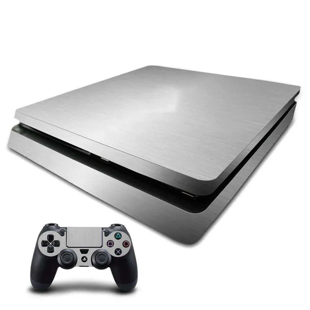 Aufkleber neuestes benutzerdefiniertes Design gebürstete Metall PS4 Slim Skin Sticke für Sony PS4 PlayStation 4 Slim Console und 2 Controller Sticker