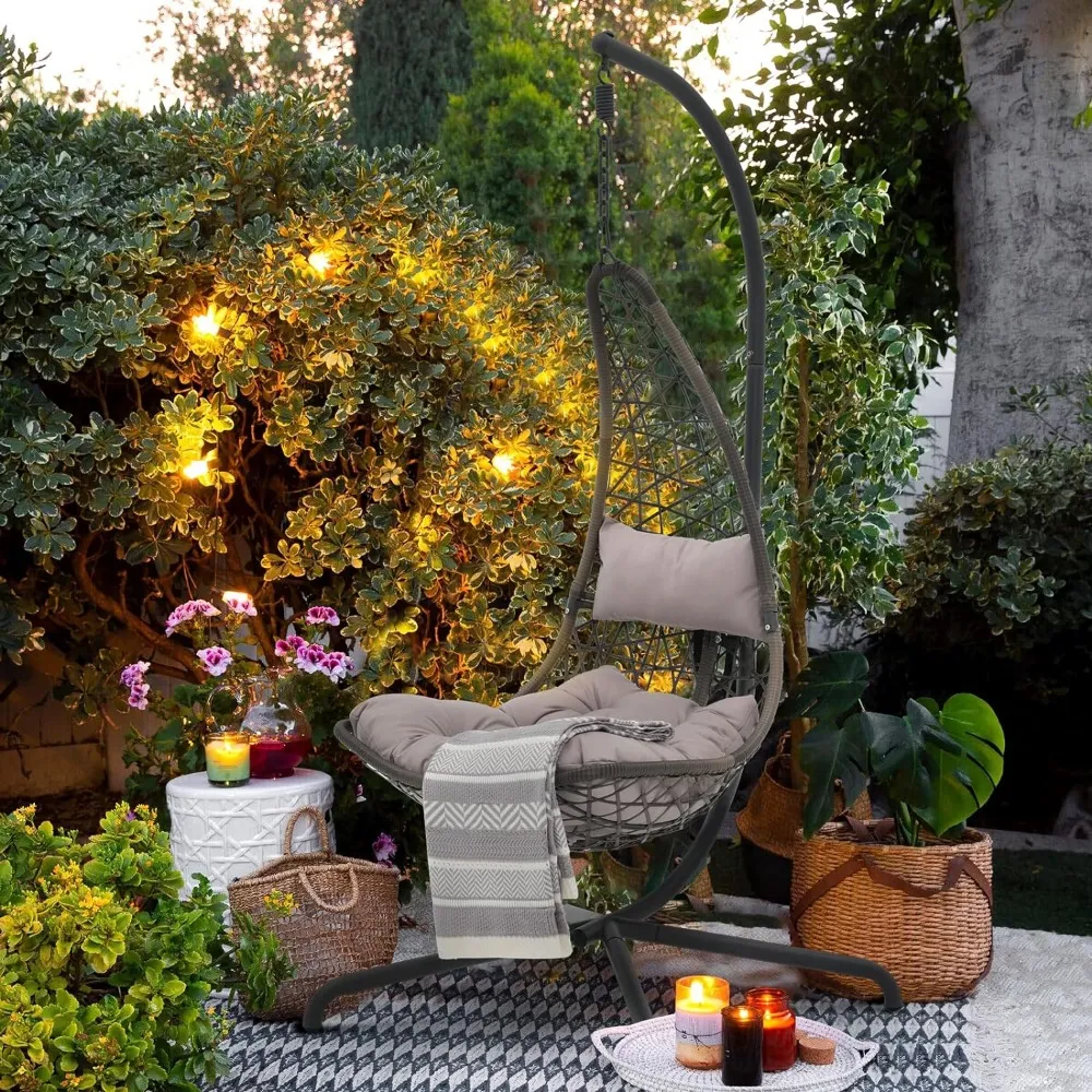 Outdoor Indoor Wicker Hanging Chair With Stand Cushions