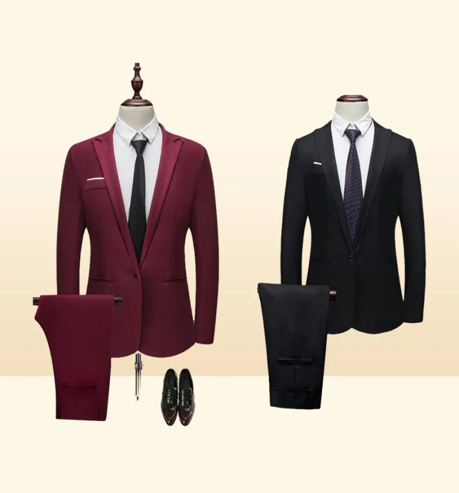 Marque Men Suit Fashion Solid Sigle Casual Slim Fit 2 Pieces Mens Mens de mariage Vestes Vestes Male Plus taille 3xl7995236