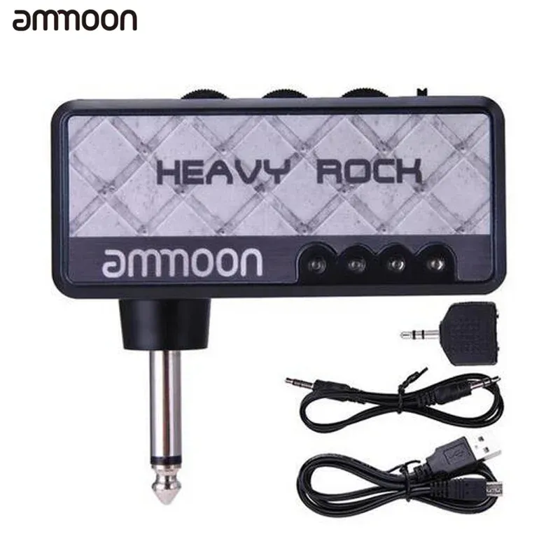 Cables ammoon Portable Electric Guitar Amplifier Amp Mini Headphone Amp Builtin Distortion Effect Guitar Accessories for Guitar Amp