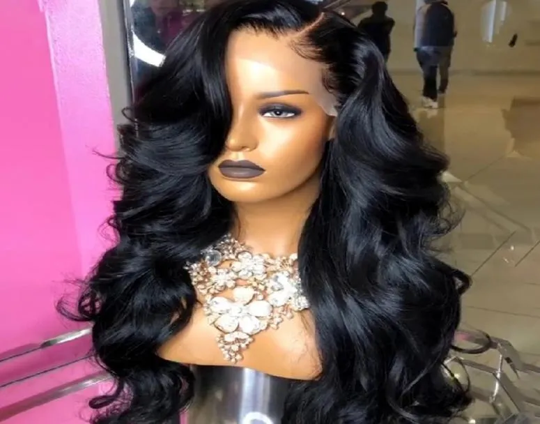 Parte a jato preto Black Synthetic Lace Frontal Wigs com linha fina natural de 24 polegadas de longa peruca de renda de onda corporal para as mulheres negras factoradas DIR1601894