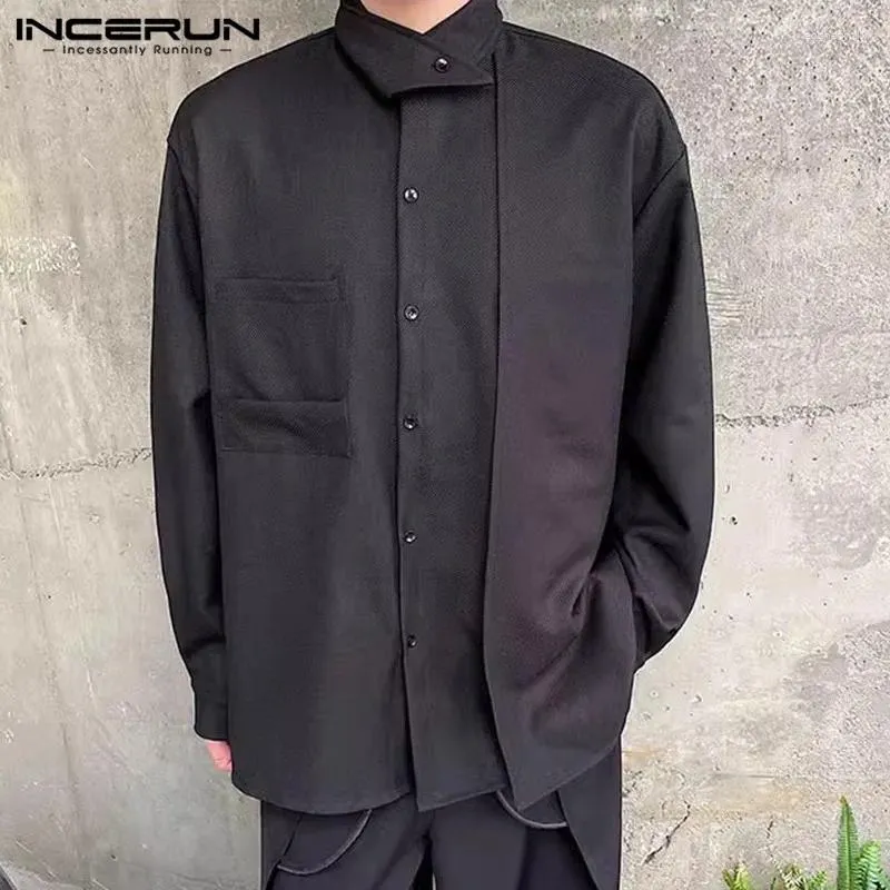 Chemises décontractées pour hommes Incerun Tops 2024 Style coréen beau hommes de boucle de bouche pointue mode Blouse à manches longues solide S-5XL