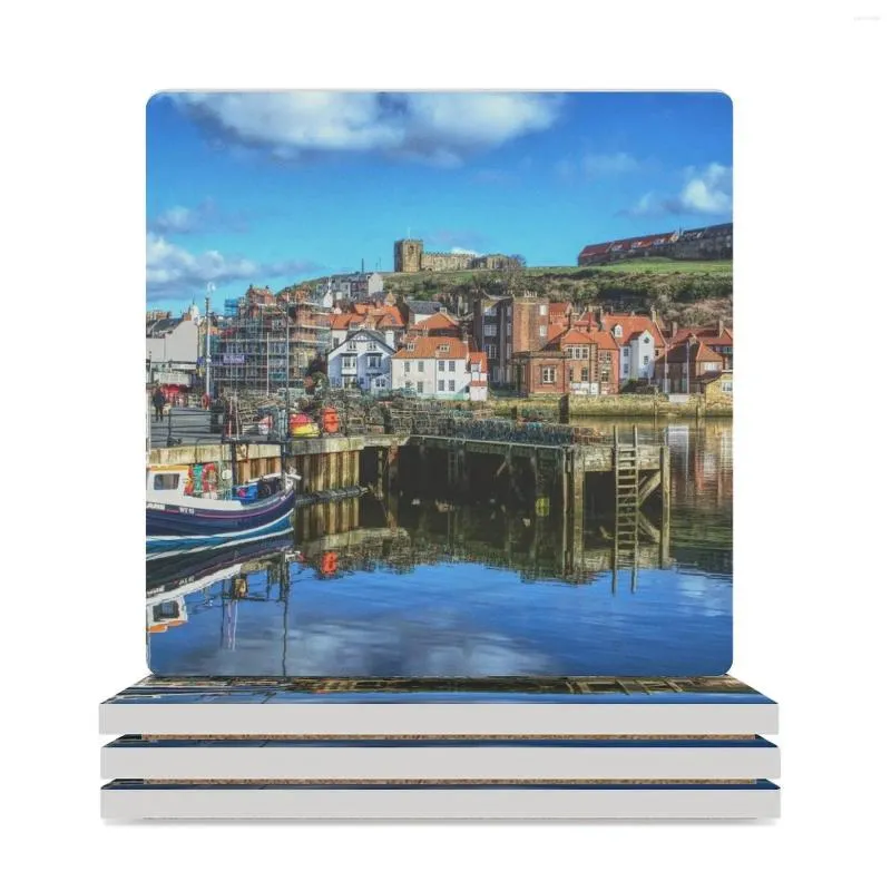 Tischmatten Whitby Harbor Blue Ceramic Untersetzer (quadratische) süße Küche für Kaffeetassen Original Schiefer