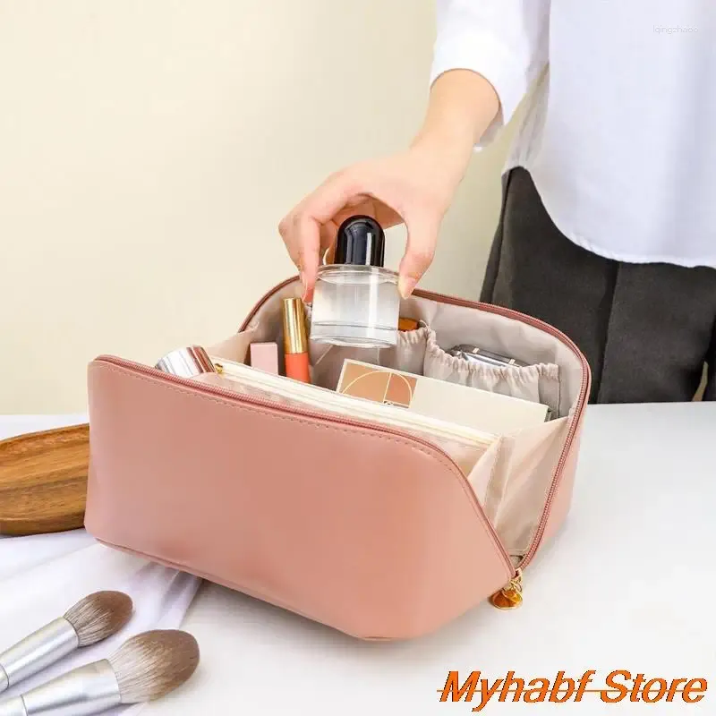 Borse di stoccaggio 1 pc per viaggio di grande capacità borse cosmetica per trucco portatile in pelle per donne kit da toeletta da bagno per bagno impermeabile