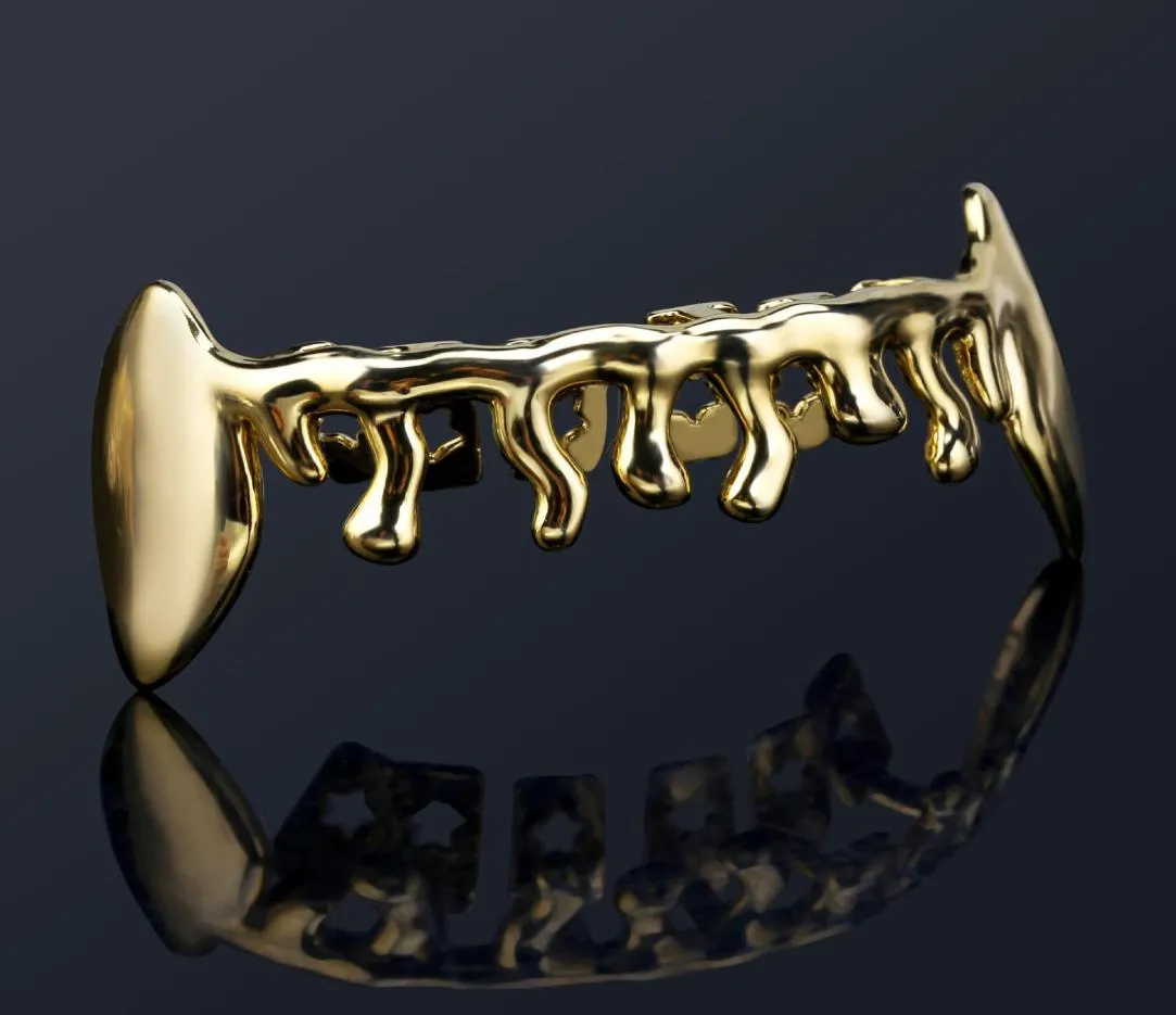 18k Gold Teeth Braces Punk Hip Hop Multicolor Diamond Custom Bottom Teeth Grillz Dental Mouth Fang Grills Tooth Cap Vampire Rapper9009697