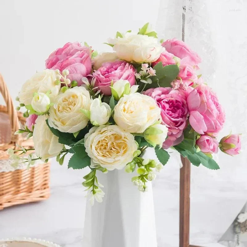 装飾的な花高品質のシミュレーション牡丹ローズリビングルームフェイクハンドウェディングポッププロップフローレス人工