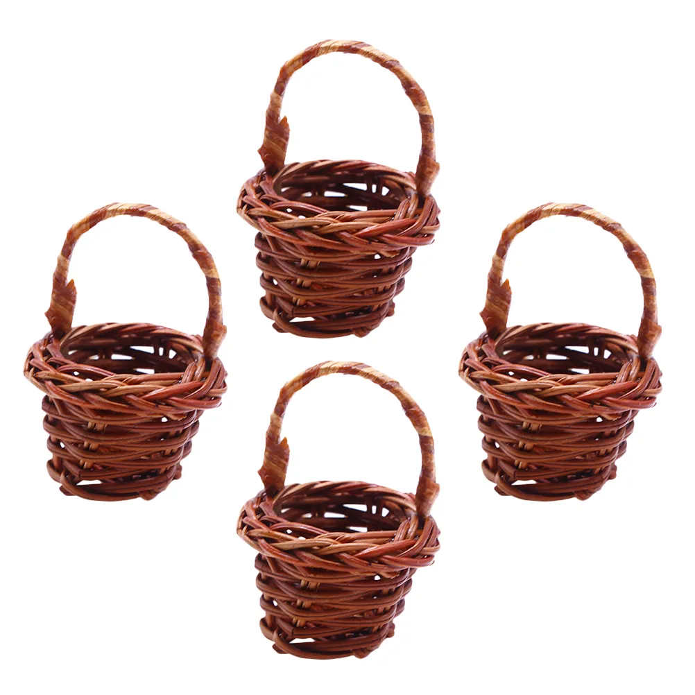 3 Mini Paniers En Osier 1:12 Pour Maison De Poupée - Décoration Miniature En Bambou Tissé à Main