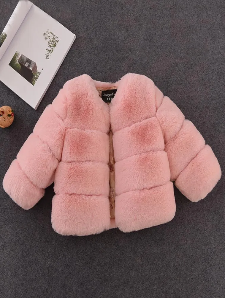 New Winter Girls Fur Coat Elegant Baby Girl Faux Fur Jackets And Coats Thick Warm Parka Kids Outerwear Clothes Girls Coat1085693